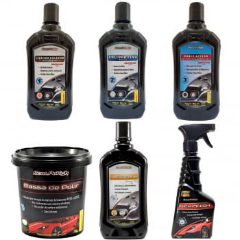 KIT 3 PASSOS + MASSA DE POLIR 1KG + CERA CRISTALIZADORA + CERA NEW FINISH NEW POLISH