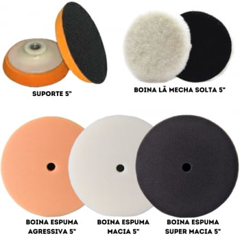 KIT 4 BOINAS LÃ BRANCA MECHA SOLTA - PRETA - BRANCA - LARANJA + INTERFACE + SUPORTE PRATO 140MM NEW POLISH