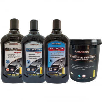 KIT COMPOSTO POLIDOR EXTRA FORTE + CORTE RÁPIDO + POLIDOR FINO FINESSE + DOBLE ACCION NEW POLISH