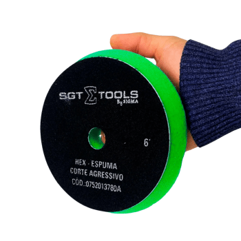 BOINA HEXAGONAL ESPUMA VERDE CORTE AGRESSIVO 6 POL ROTO ORBITAL SGT TOOLS