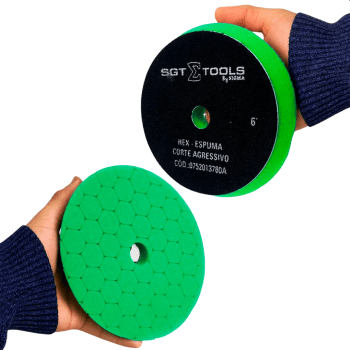 BOINA HEXAGONAL ESPUMA VERDE CORTE AGRESSIVO 6 POL ROTO ORBITAL SGT TOOLS