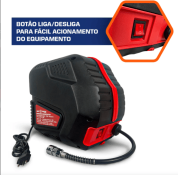 COMPRESSOR DE AR 220V ISENTO DE OLEO COM CARRETEL ENROLADOR 9,5M  MANGUEIRA  1,5HP  6PCM