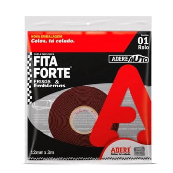 FITA FORTE DUPLA FACE ACRÍLICA CINZA FRISOS E EMBLEMAS 12MM X 3M ADERE