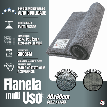 FLANELA DE MICROFIBRA CINZA CORTE A LASER 40x60CM 350GSM LINCOLN