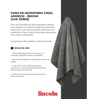 FLANELA DE MICROFIBRA CINZA CORTE A LASER 40x60CM 350GSM LINCOLN