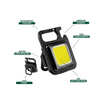 LANTERNA LED RECARREGÁVEL CHAVEIRO COM IMA E CABO USB ATOPY