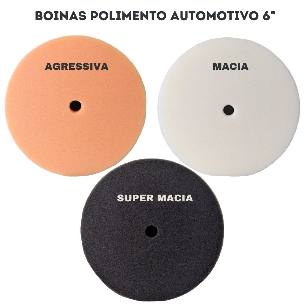 KIT 3 BOINAS DE ESPUMA LARANJA +  BRANCA + PRETA 6 POL 160MM NEW POLISH