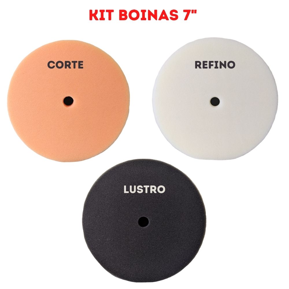 KIT 3 BOINAS DE ESPUMA LARANJA + BRANCA + PRETA 7 POL 190MM NEW POLISH