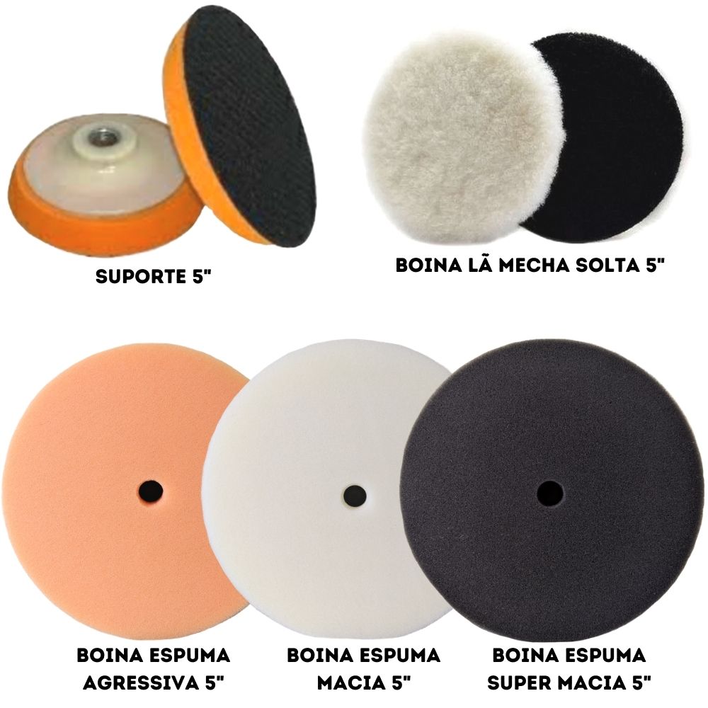 KIT 4 BOINAS LÃ BRANCA MECHA SOLTA - PRETA - BRANCA - LARANJA + INTERFACE + SUPORTE PRATO 140MM NEW POLISH