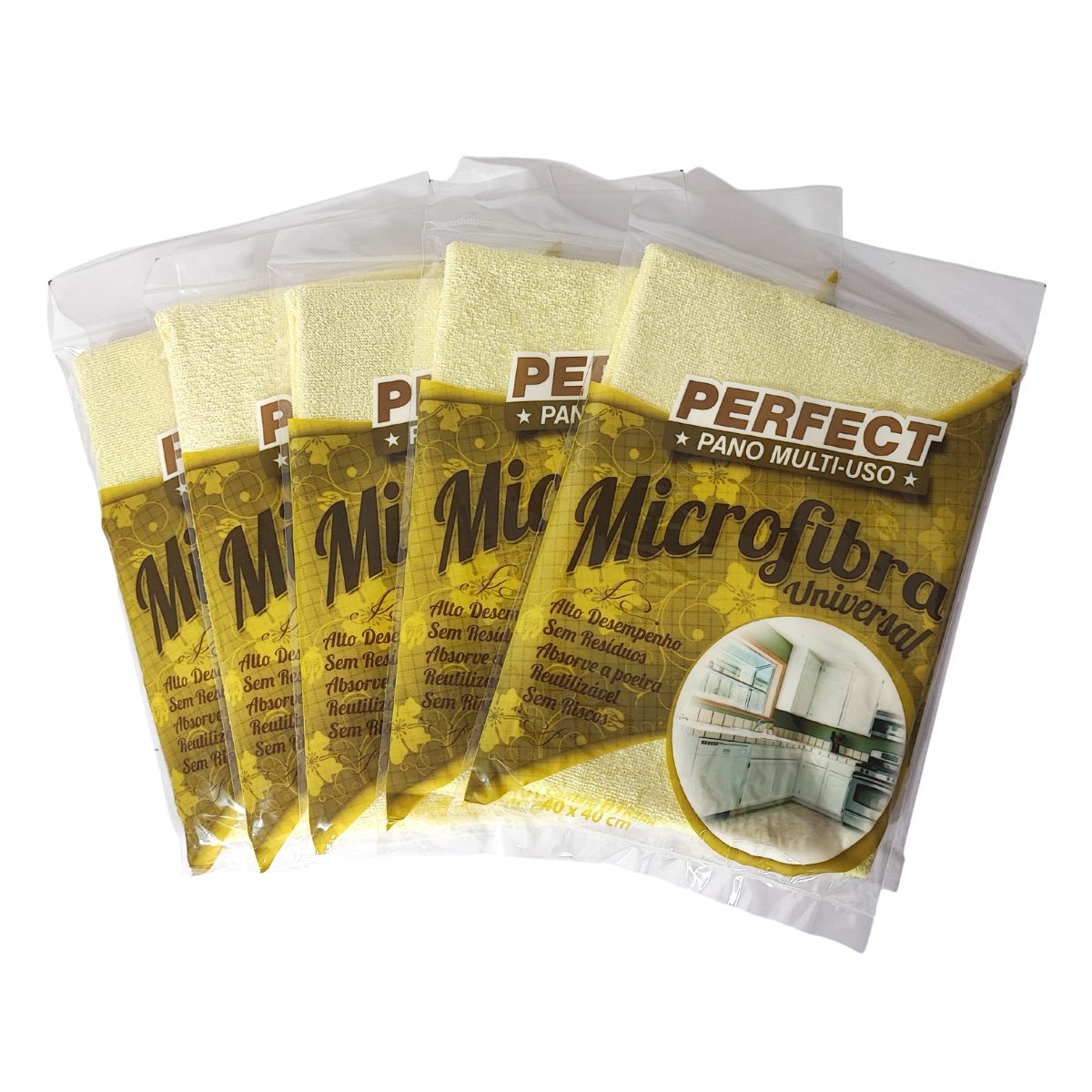 KIT 5 PANO DE MICROFIBRA UNIVERSAL AMARELO 40 X 40CM PERFECT PRO