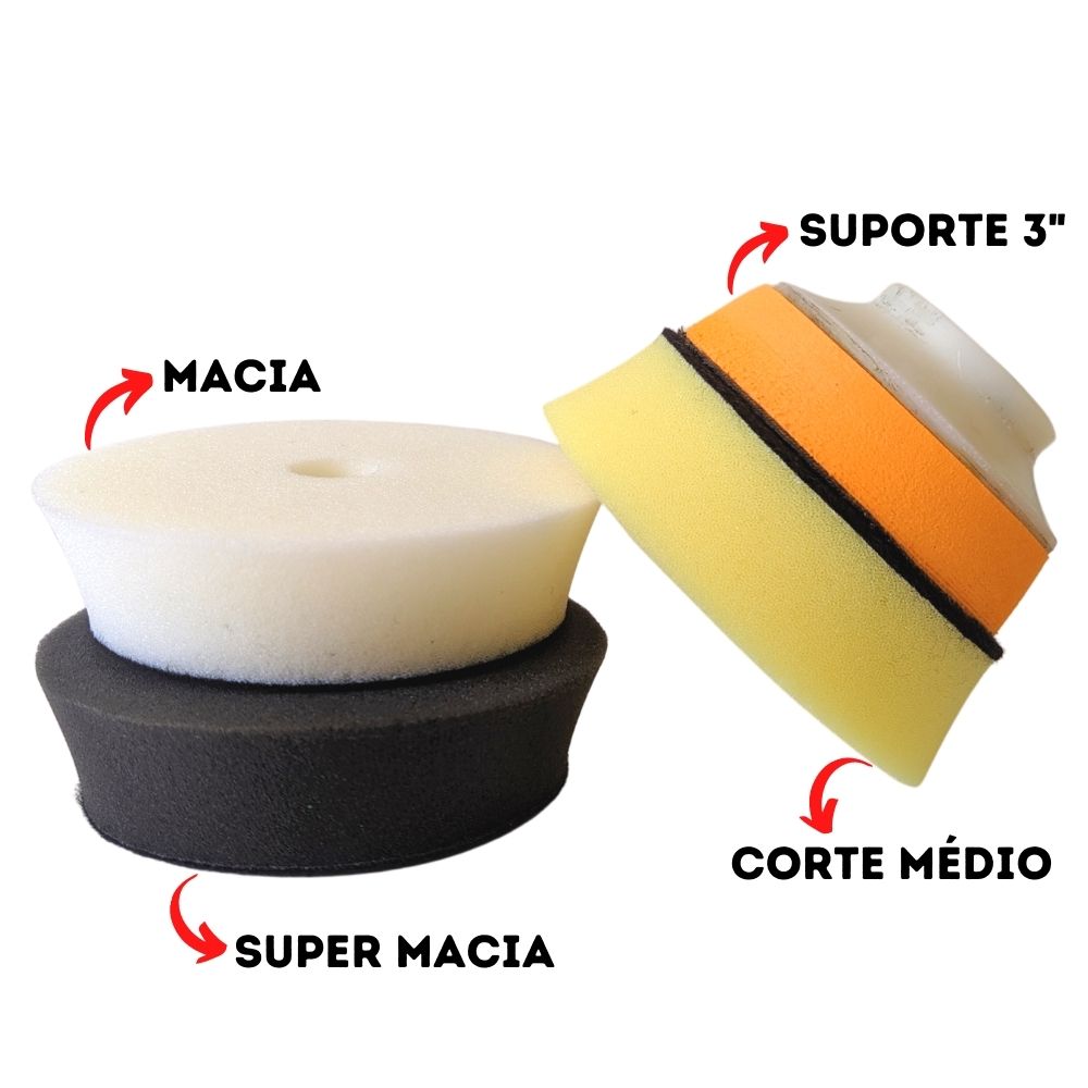 KIT BOINAS DE ESPUMA 3 POL 75MM AMARELA + BRANCA + PRETA + SUPORTE NEW POLISH