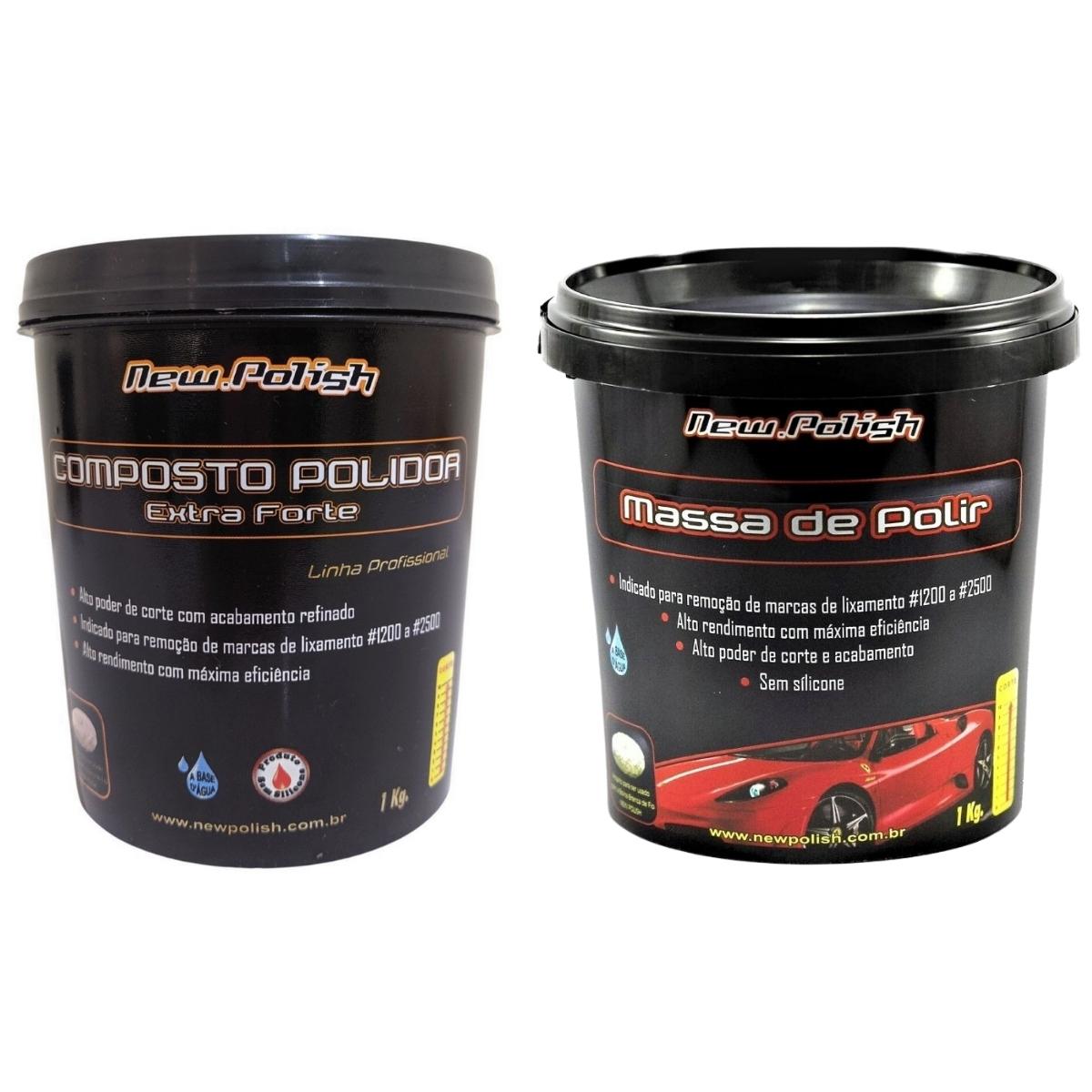 KIT MASSA DE POLIR CORTE 1KG + COMPOSTO POLIDOR EXTRA FORTE CORTE 1KG NEW POLISH