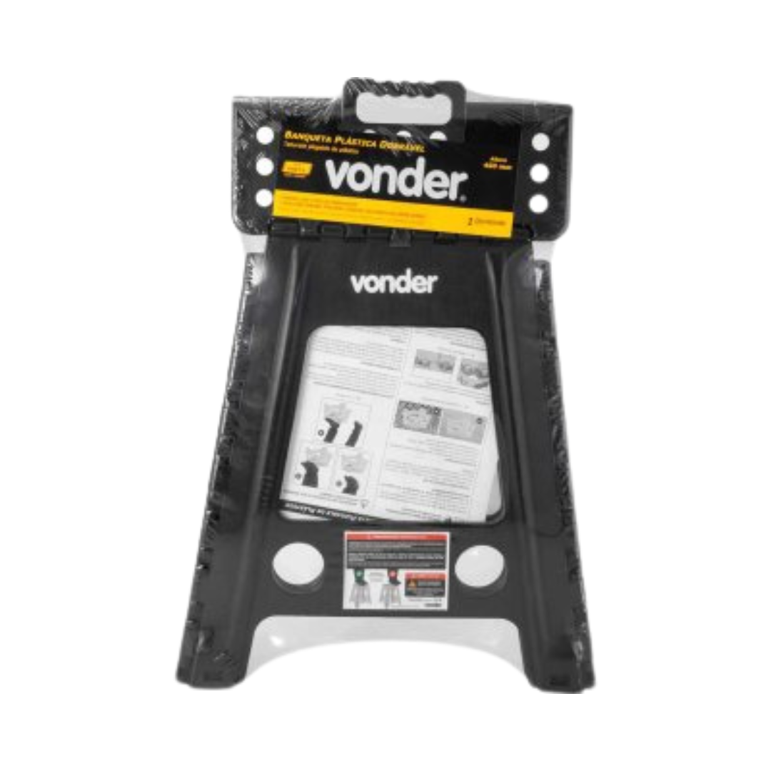 BANQUETA PLÁSTICA PRETA DOBRÁVEL CAPACIDADE 150KG 450MM VONDER