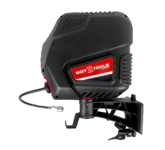 COMPRESSOR DE AR 127V ISENTO DE OLEO COM CARRETEL ENROLADOR 9,5M  MANGUEIRA  1,5HP  6PCM SGT