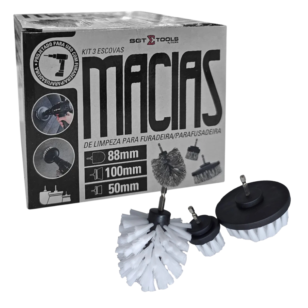KIT 3 ESCOVAS MACIAS DE LIMPEZA PARA FURADEIRA E FUSADEIRA SGT TOOLS