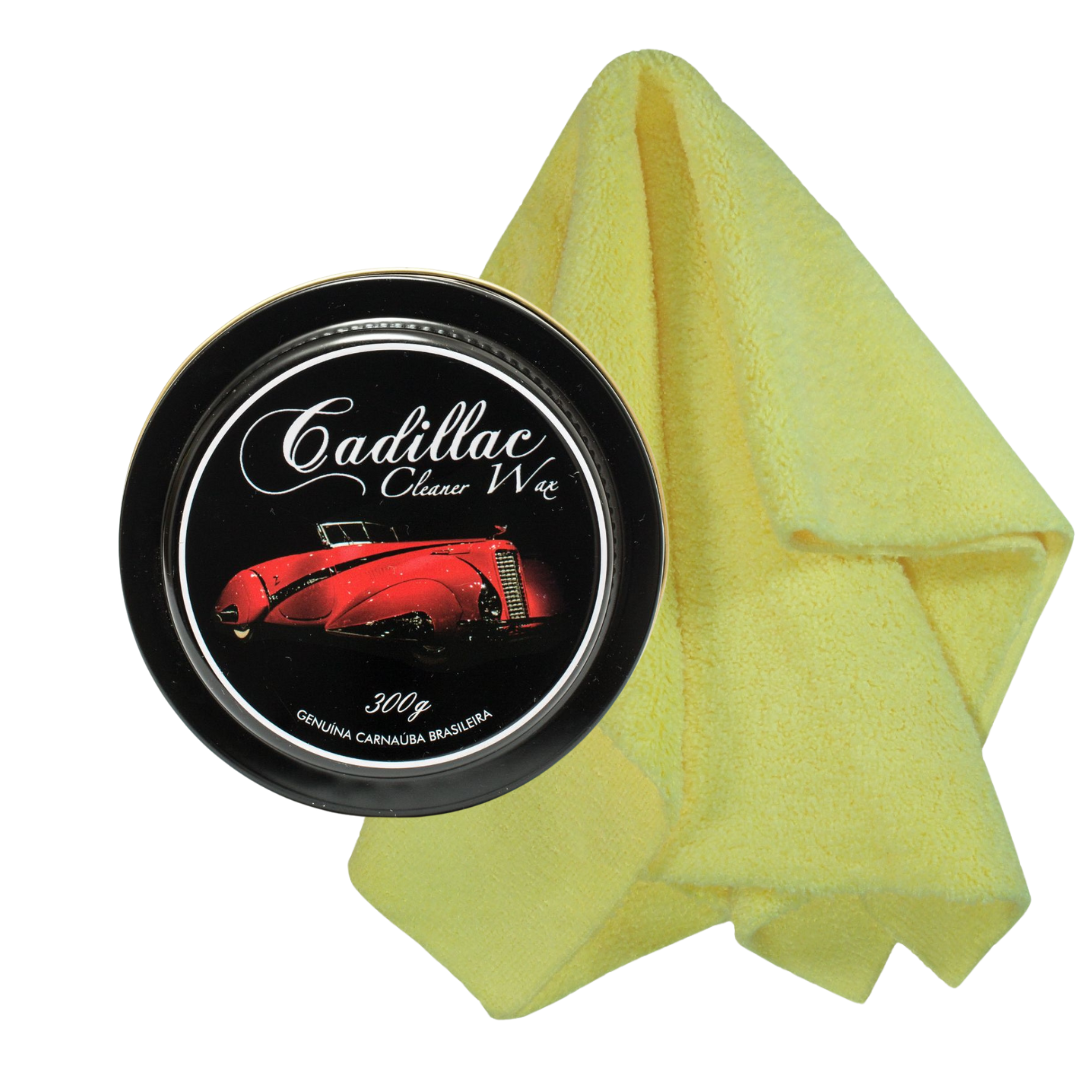 KIT CLEANER WAX CERA DE CARNAÚBA PASTA 300G CADILLAC BRINDE FLANELA AMARELA 40X60 JS