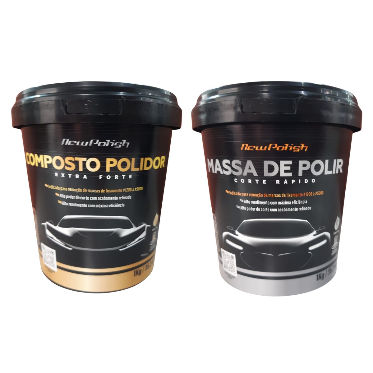 KIT MASSA DE POLIR CORTE 1KG + COMPOSTO POLIDOR EXTRA FORTE CORTE 1KG NEW POLISH