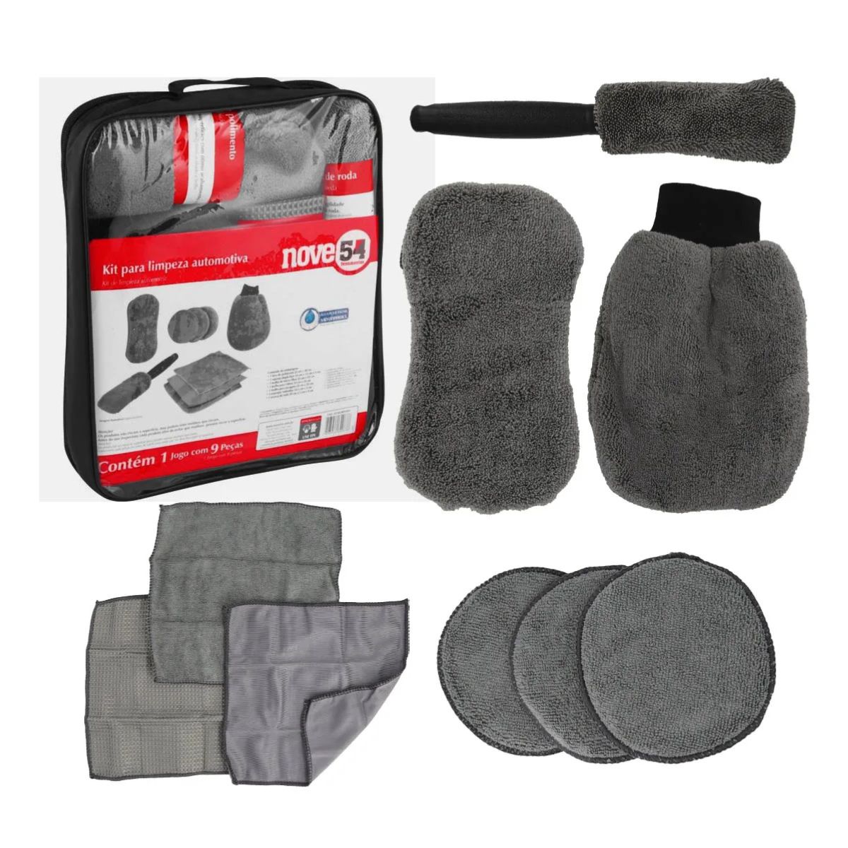 KIT PARA LIMPEZA AUTOMOTIVA 9 PEÇAS NOVE54